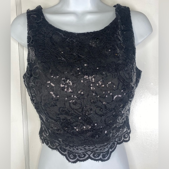 Jodi Kristopher Black Lace Sequin Women's Top - Picture 1 of 6